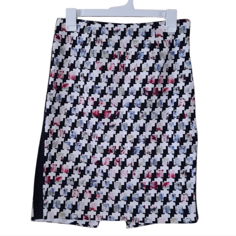 WHBM Houndstooth Floral Pencil Skirt